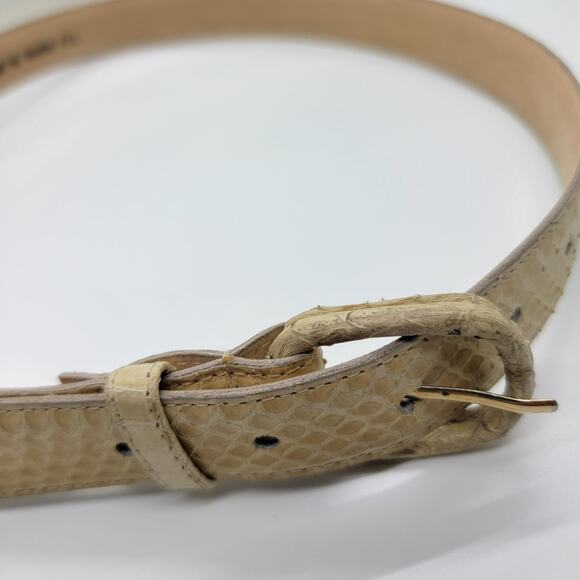 Vintage Honors Genuine Snakeskin Belt 34” Ivory Velvet Back Gold Taiwan R.O.C. - Picture 2 of 14